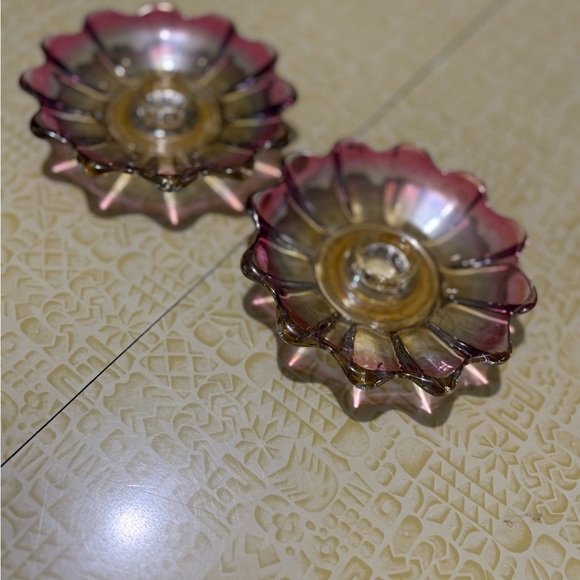 Vintage Federal Glass Pink and Gold Candle Holders - Picture 2 of 7